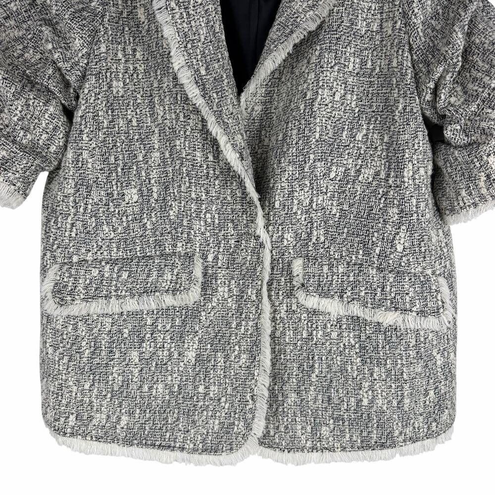 Cinq a Sept Erin Fringed Boucle Tweed Blazer Jacket Black Ivory Size 12 - Picture 6 of 12